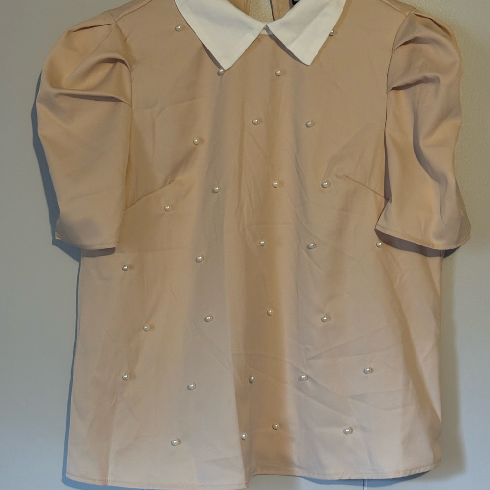 SHEIN White and Beige Blouse
